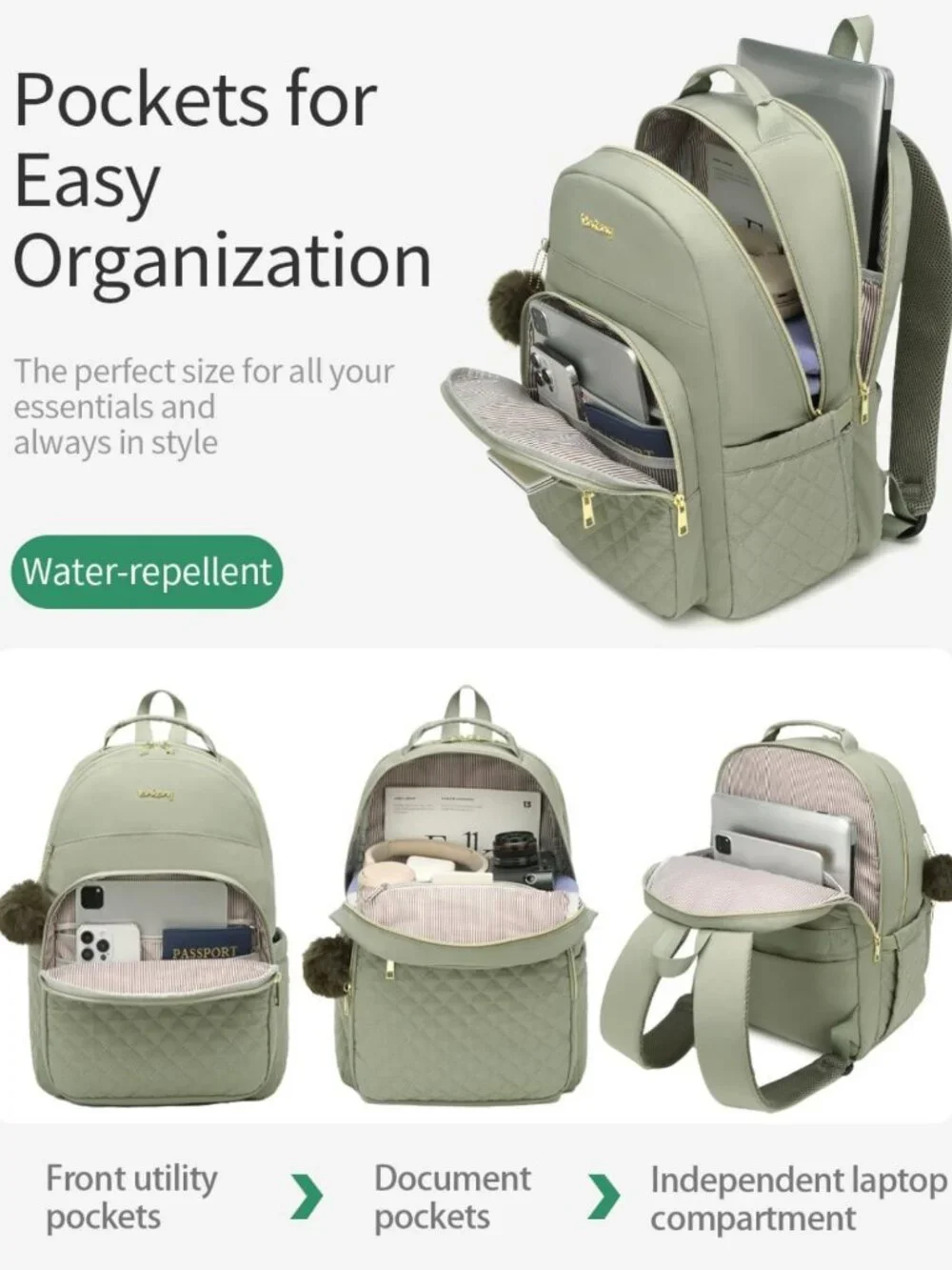 Cute Teen Girls School Backpack, Laptop Bag with Charging Hole for Work
